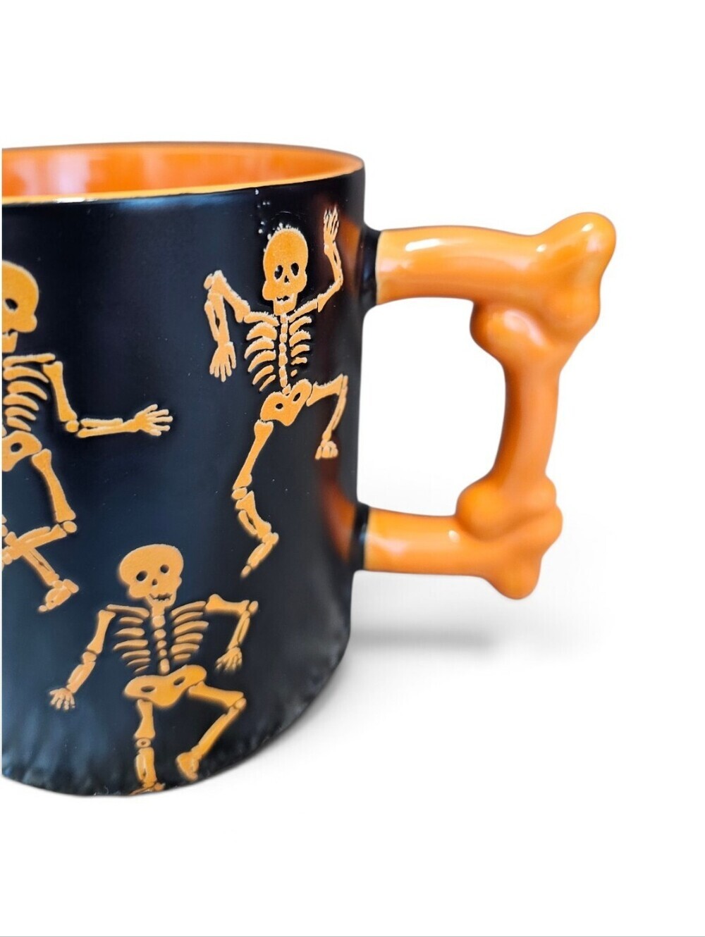 Halloween Skeleton Bone-Handle Ceramic Mug - Black & Orange, New! - Picture 2 of 4